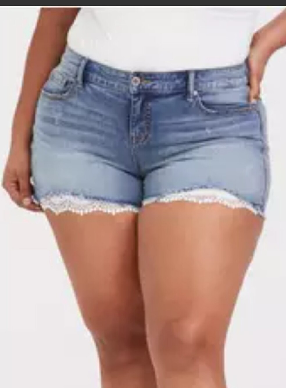 torrid Light Wash Denim Shorts with Lace Trim